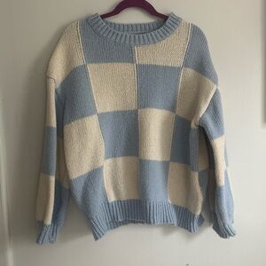 PrettyLittleThing Blue and Cream Block Sweater